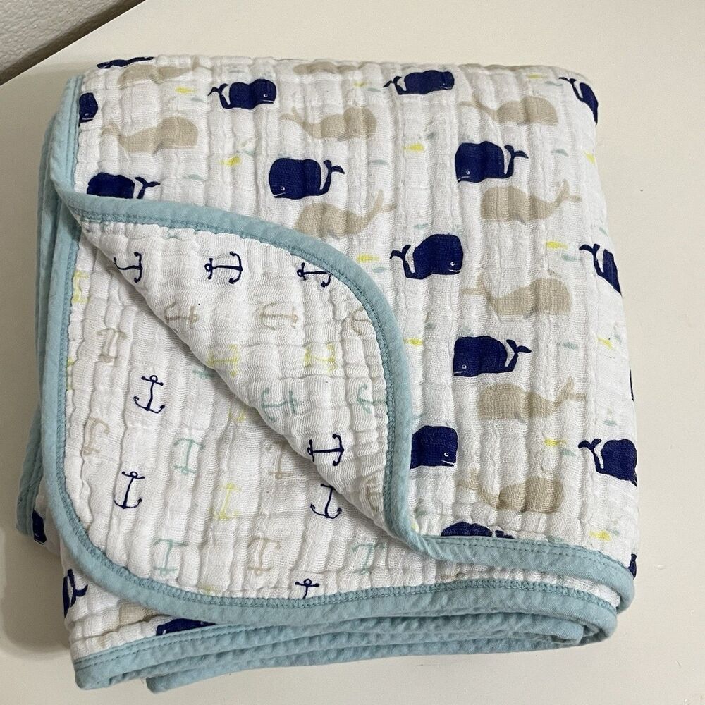 Aden and Anais High Seas Whales and Anchors Dream Baby Blanket Muslin 4-Layer